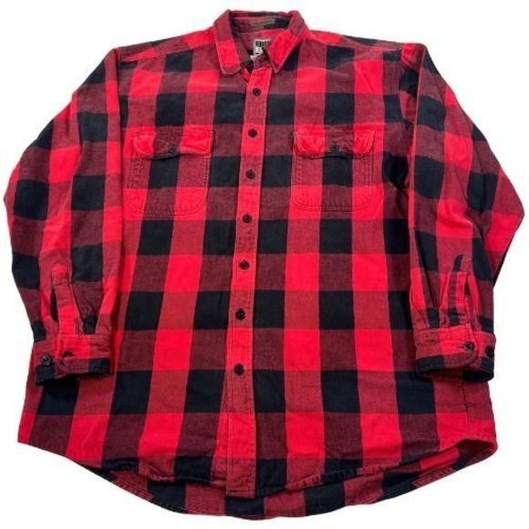 Big Bill Flannel Shirt Mens Tall XL XLT Red Black Buffalo Plaid Heavy Lumberjack - Picture 1 of 6